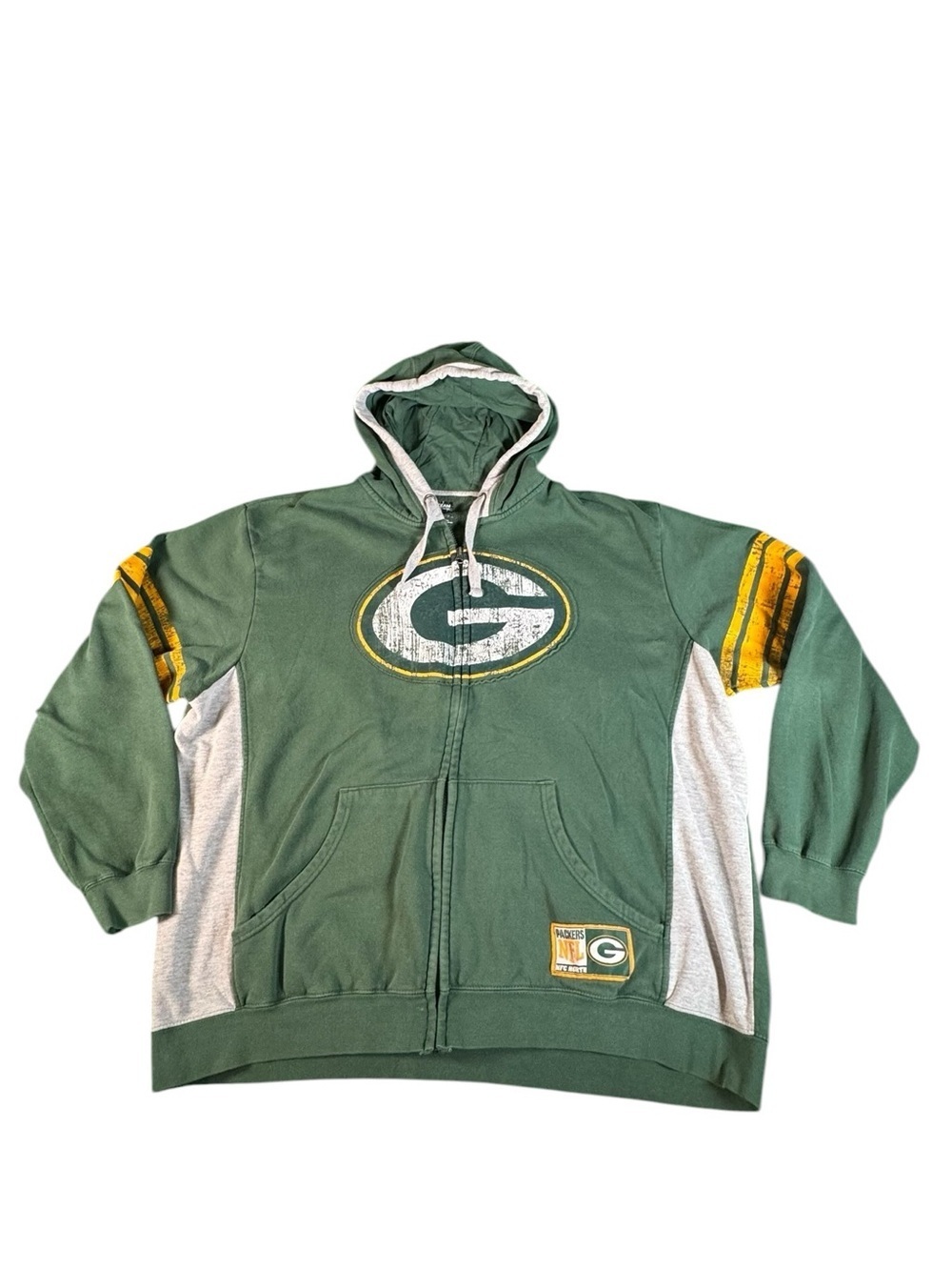 Green Bay Packers Hoodie 2XL NFL Team Apparel Full Zip Distressed Logo Green